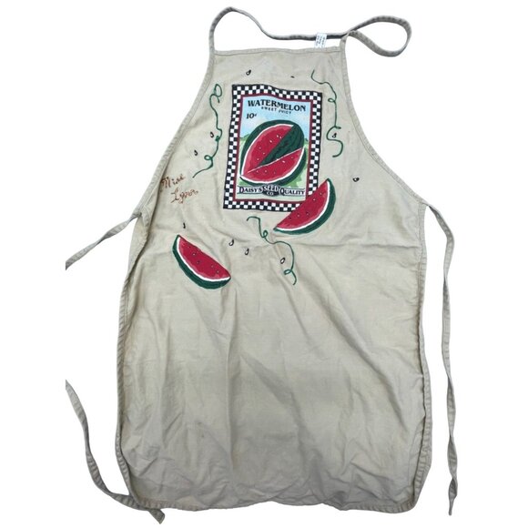 handmade apron watermelon brown red over neck back tie  one size READ - Picture 1 of 7
